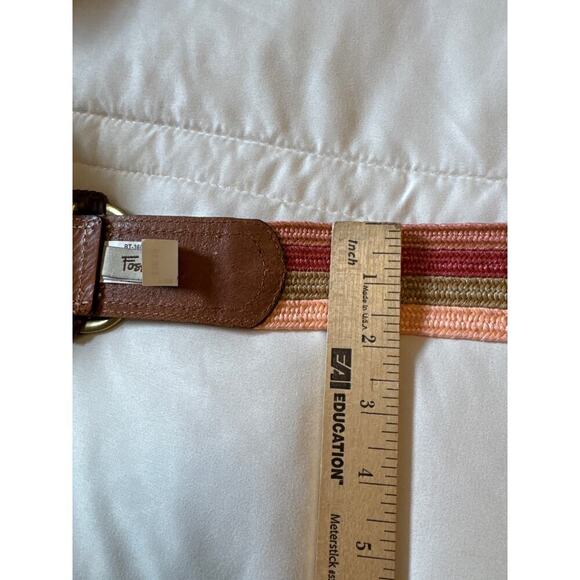 Fossil Stretch Wrap Buckle Red Multicolored Stripes Belt Sz L NWT Leather Boho - Picture 7 of 7